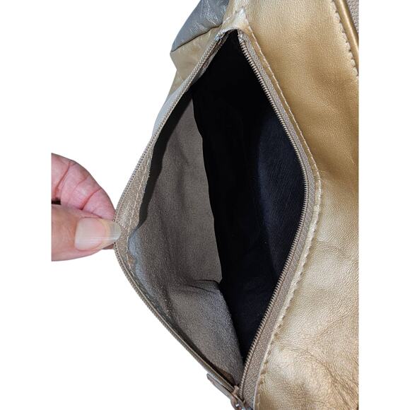 METALIC Gold Silver Platinum Crossbody Soft Leather Pocketbook with Rosette Bow - Picture 4 of 8